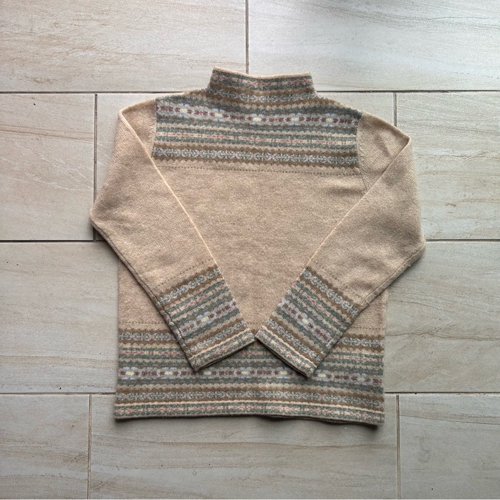Jones New York Sport Sweater Womens Lambswool Pullover Tan Fair Isle